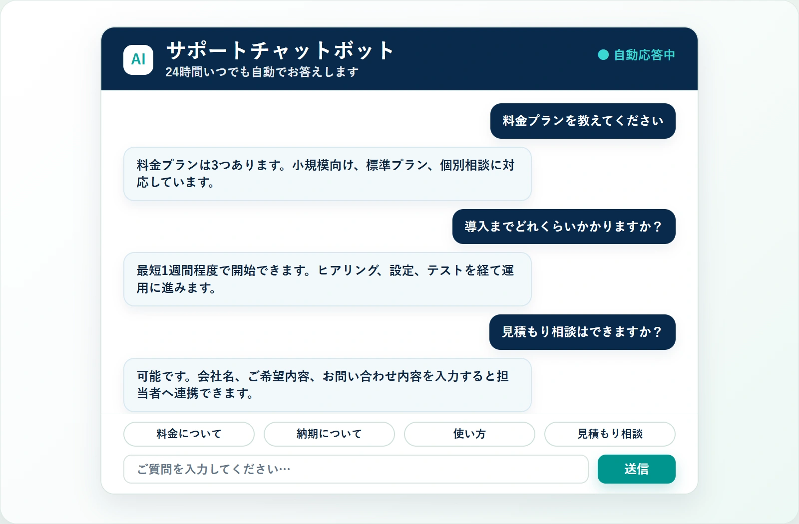 チャットボット・問い合わせ補助の画面イメージ