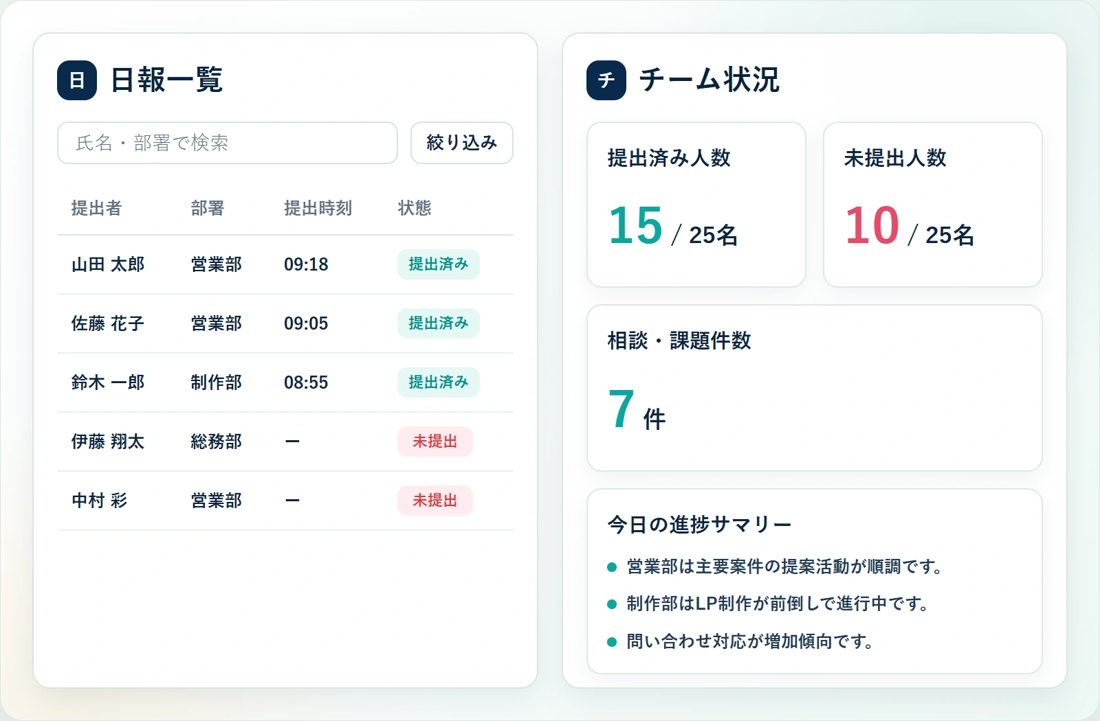 日報・作業報告の画面イメージ